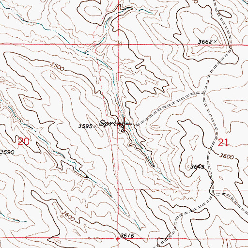 Topographic Map of 03S49E21BCCB01 Spring, MT
