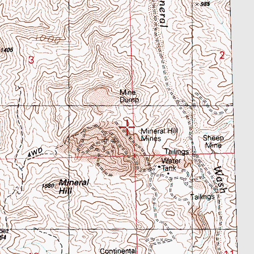 Topographic Map of Mineral Hill Mines, AZ