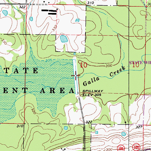 Topographic Map of Galla Creek State Wildlife Lake Dam, AR