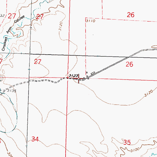 Topographic Map of 02S34E35BBAB01 Well, MT