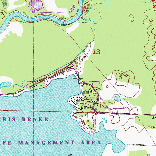 Topographic Map of Harris Brake Auxillary Dam, AR