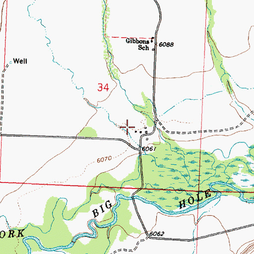 Topographic Map of 01S16W34DBDD01 Well, MT