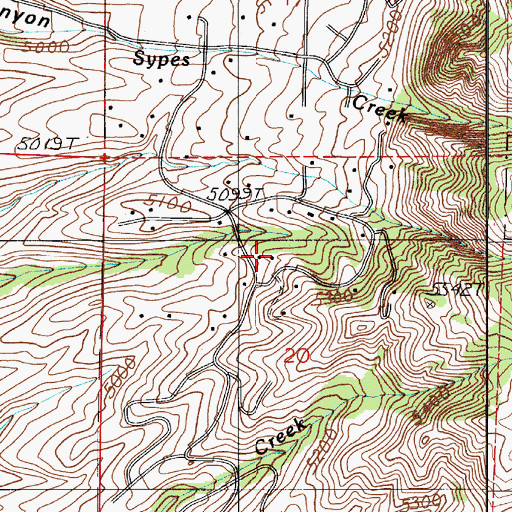 Topographic Map of 01S06E20BDAA02 Well, MT