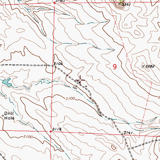 Topographic Map of 01S49E09CBAD01 Well, MT