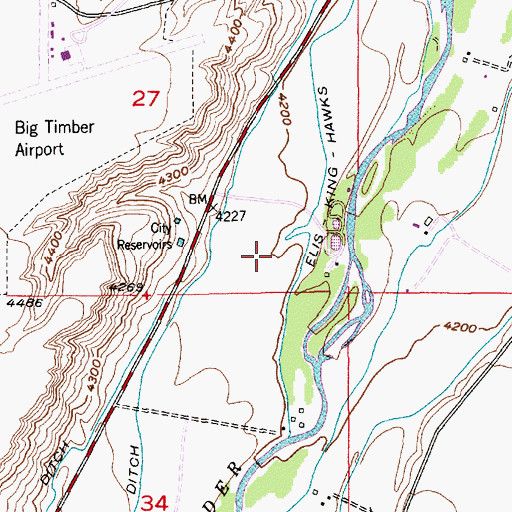 Topographic Map of 01N14E27DDCB01 Well, MT