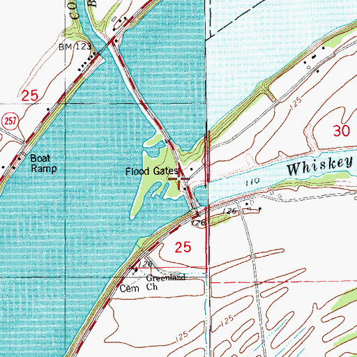 Topographic Map of Whiskey Chute Dam, AR