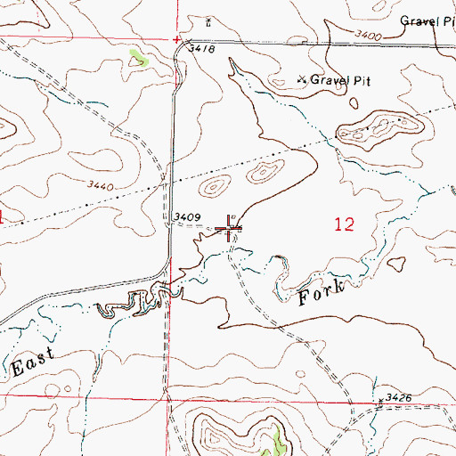 Topographic Map of 01N40E12CBAA01 Well, MT