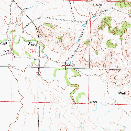 Topographic Map of 02N37E34DACB01 Well, MT