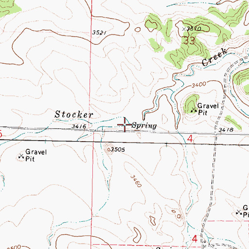 Topographic Map of 02N40E33CCDD01 Spring, MT