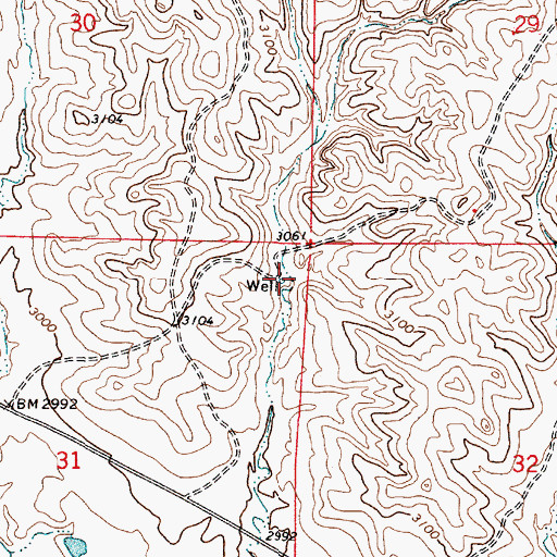 Topographic Map of 02N52E31AAAD01 Well, MT