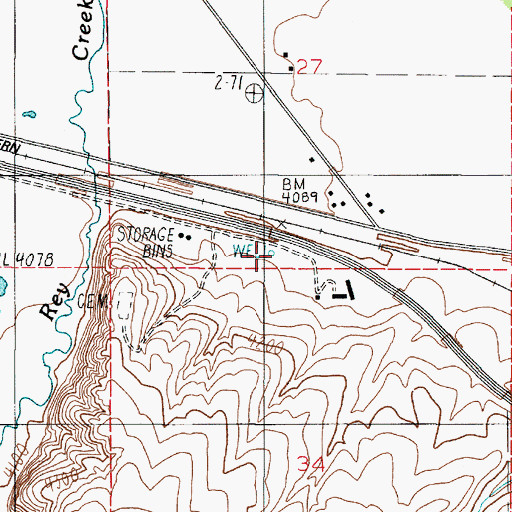 Topographic Map of 02N02E27CDDC01 Well, MT
