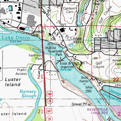 Topographic Map of Lock and Dam Number One, AR