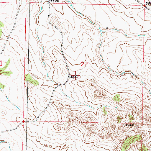 Topographic Map of 01N38E22CADD01 Well, MT