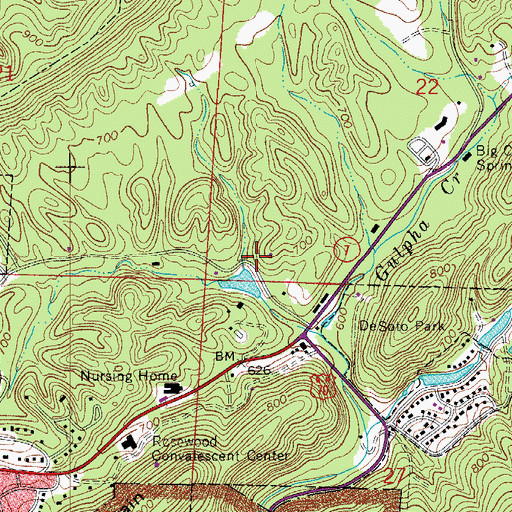 Topographic Map of Desoto Park Dam, AR