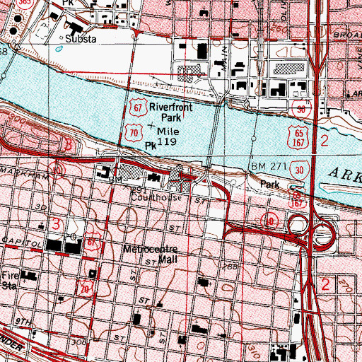 Topographic Map of Pulaski County Courthouse, AR