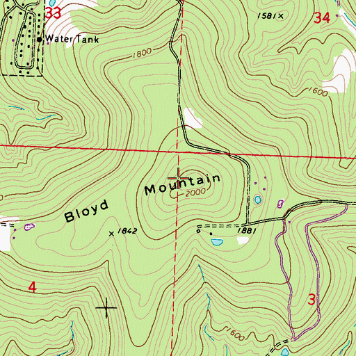 Topographic Map of Bloyd Mountain, AR