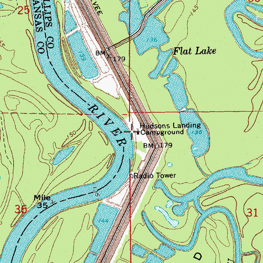 Topographic Map of Hudsons Landing Campground, AR