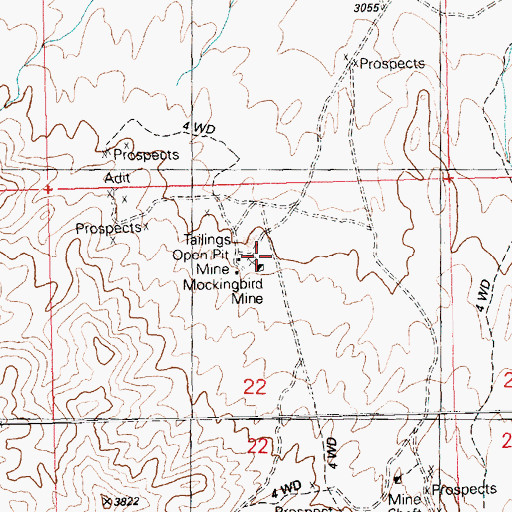 Topographic Map of Mockingbird Mine, AZ