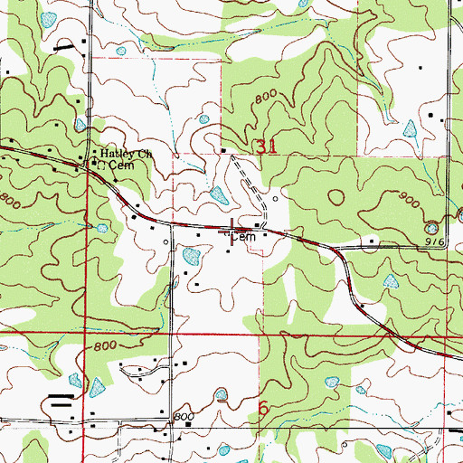 Topographic Map of Hatley Baptist Church (historical), AR