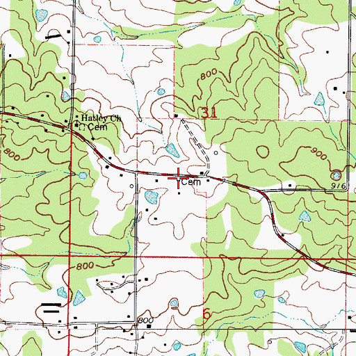 Topographic Map of Hatley Cemetery, AR