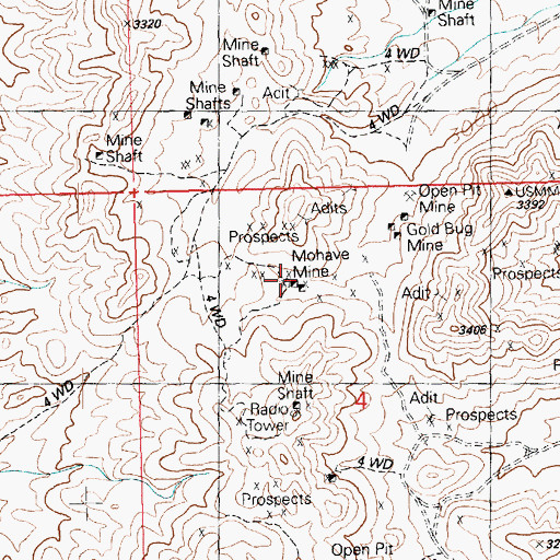 Topographic Map of Mohave Mine, AZ