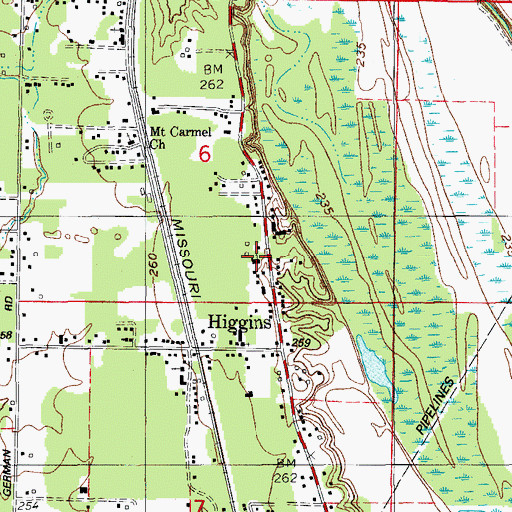 Topographic Map of Higgins Church, AR
