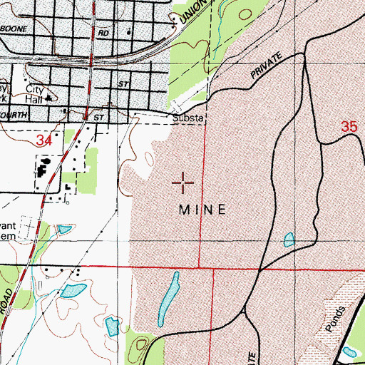 Topographic Map of Rowland Mine, AR