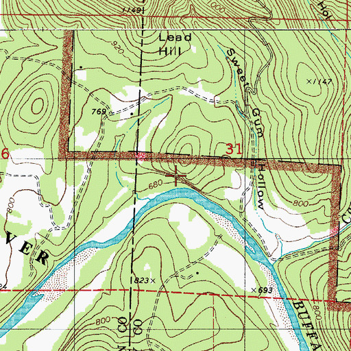 Topographic Map of John Reddell Bluff, AR