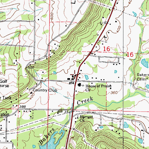 Topographic Map of Bakers Creek Baptist Church, AR