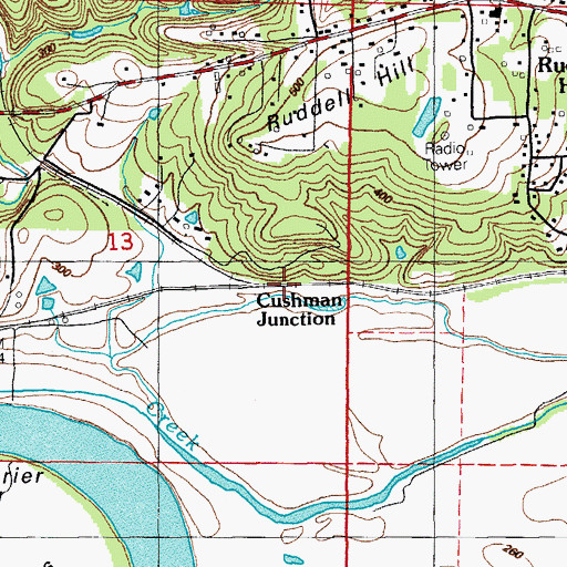 Topographic Map of Cushman Junction, AR