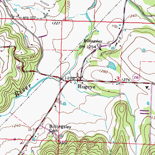 Topographic Map of Hogeye, AR