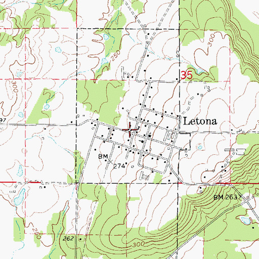 Topographic Map of Letona, AR