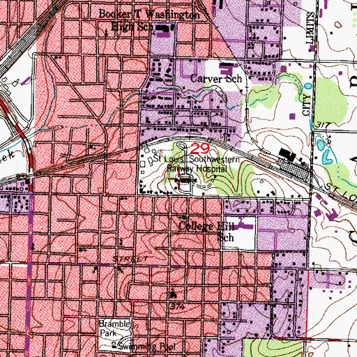 Topographic Map of Saint Louis Southwestern Railway Hospital, AR