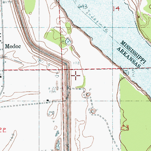 Topographic Map of Modoc Crevasse, AR
