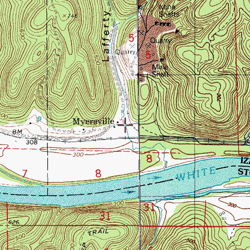 Topographic Map of Myersville, AR