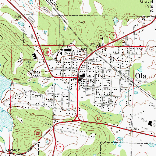 Topographic Map of Ola, AR