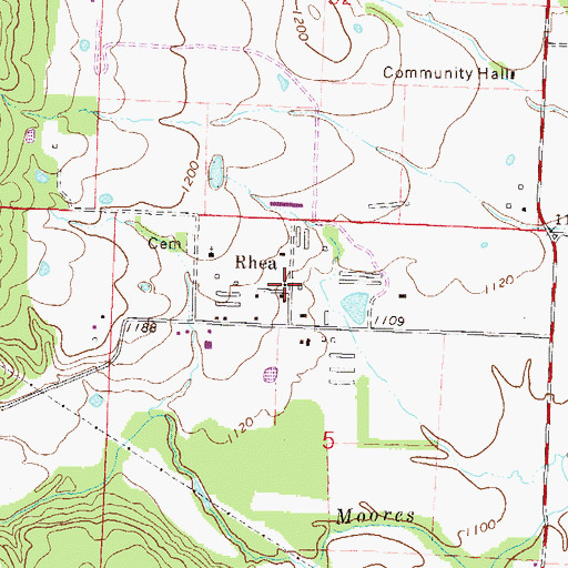 Topographic Map of Rhea, AR