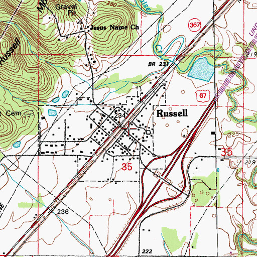 Topographic Map of Russell, AR