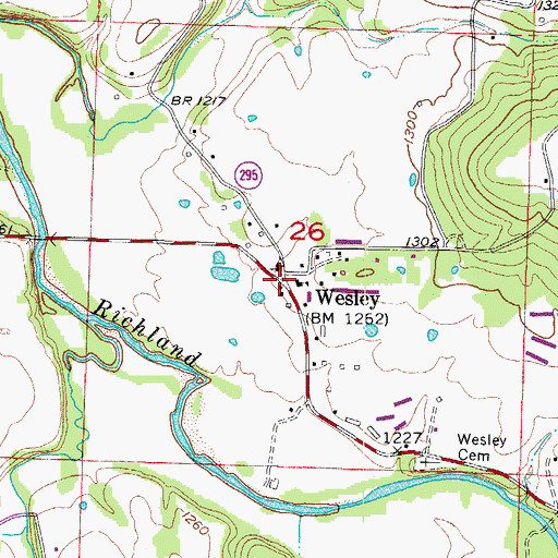 Topographic Map of Wesley, AR