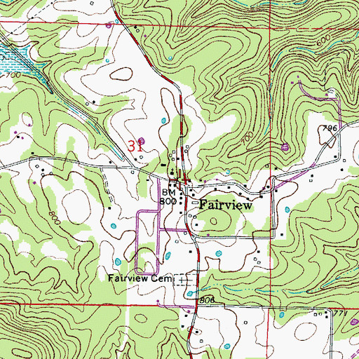 Topographic Map of Fairview School (historical), AR