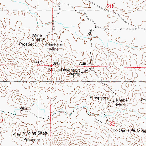 Topographic Map of Mollie Davenport Mine, AZ