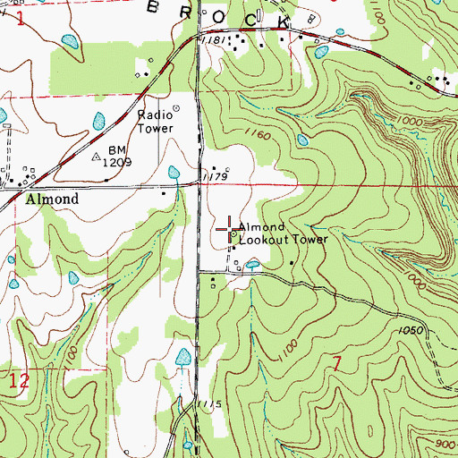 Topographic Map of Almond Lookout Tower, AR