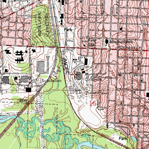 Topographic Map of Barton Coliseum, AR