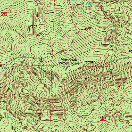 Topographic Map of Bear Knob Lookout Tower, AR