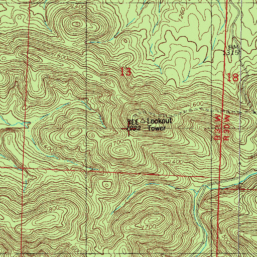 Topographic Map of Bee Mountain Lookout Tower, AR