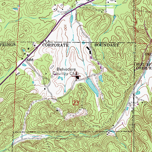 Topographic Map of Belvedere Country Club, AR