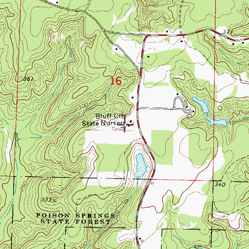 Topographic Map of Bluff City State Nursery, AR