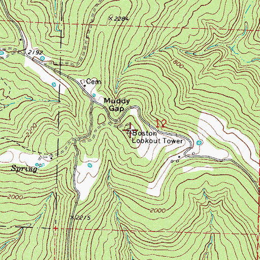 Topographic Map of Boston Lookout Tower, AR