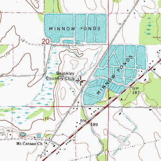 Topographic Map of Brinkley Country Club, AR