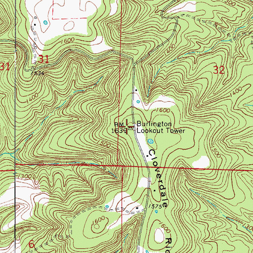 Topographic Map of Burlington Lookout Tower, AR